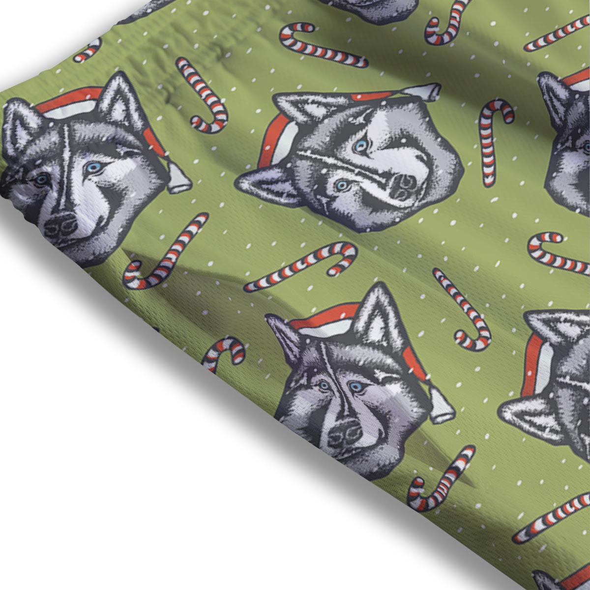 Siberian Husky Santa Print Pattern Mesh Shorts