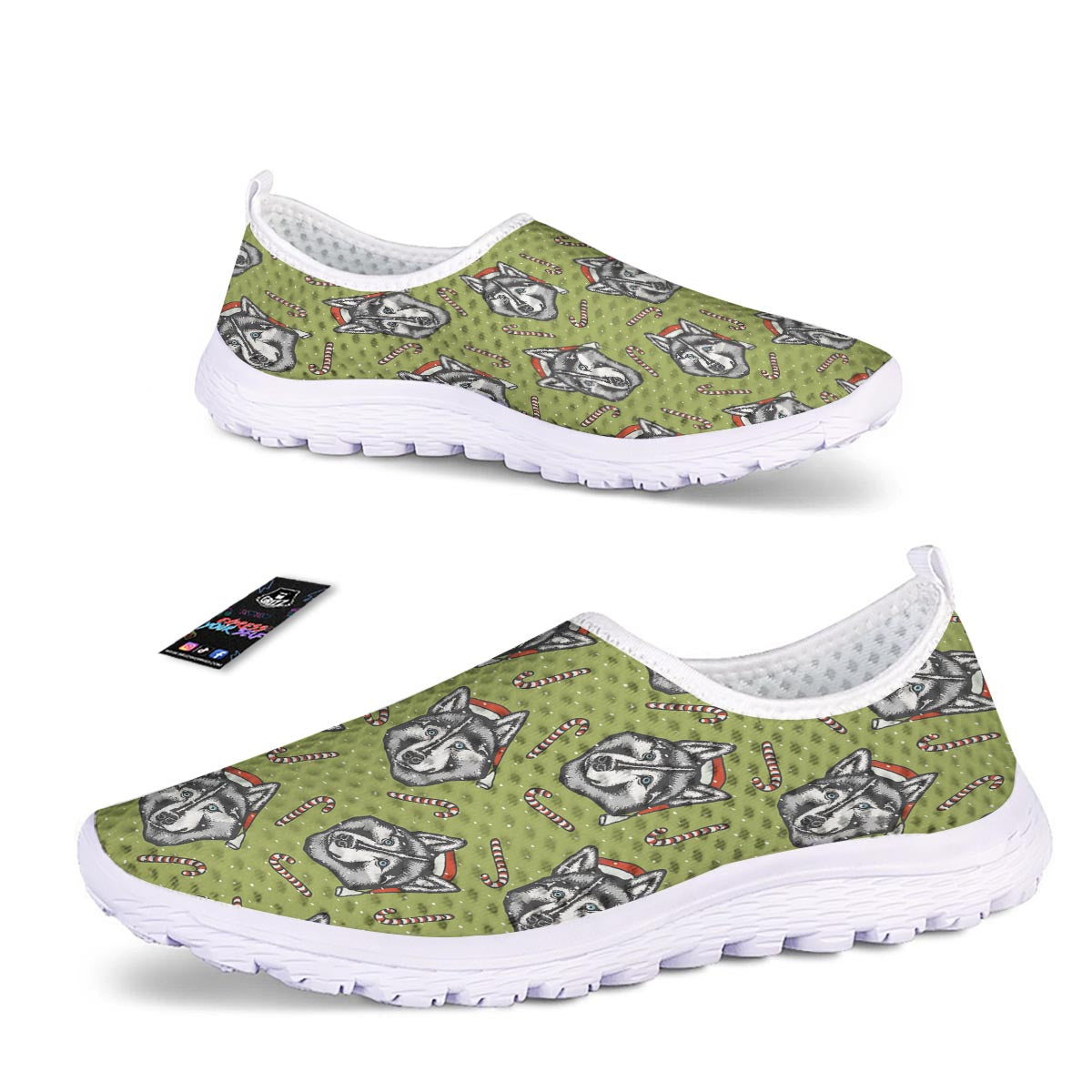 Siberian Husky Santa Print Pattern Nurse Shoes-grizzshop