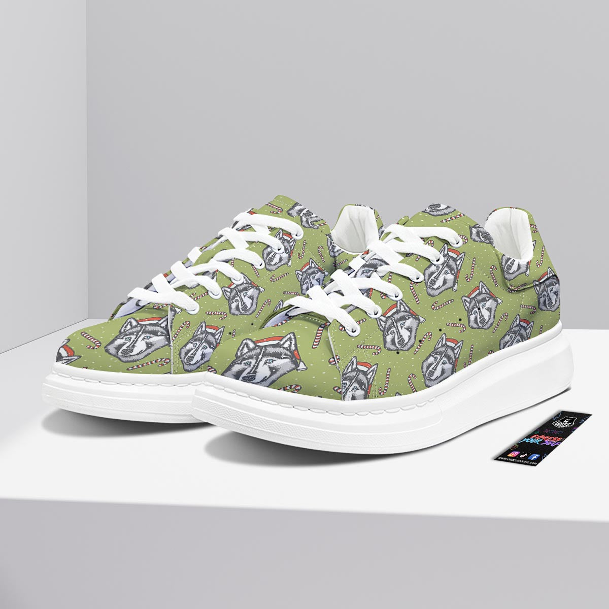 Siberian Husky Santa Print Pattern Platform Shoes-grizzshop