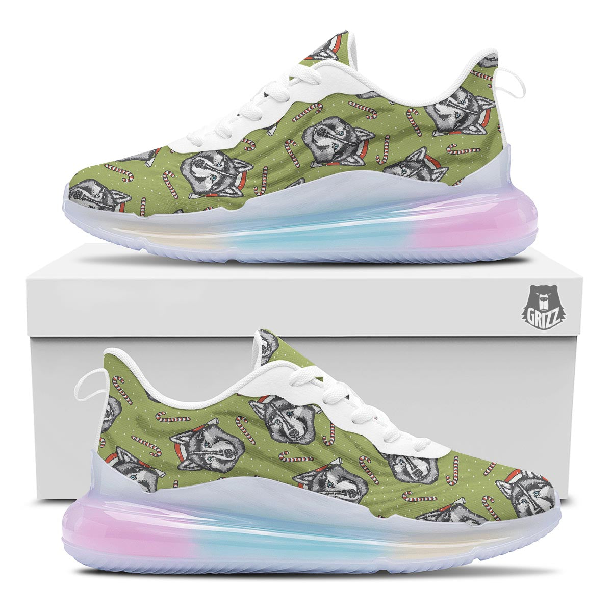 Siberian Husky Santa Print Pattern Running Sneakers-grizzshop