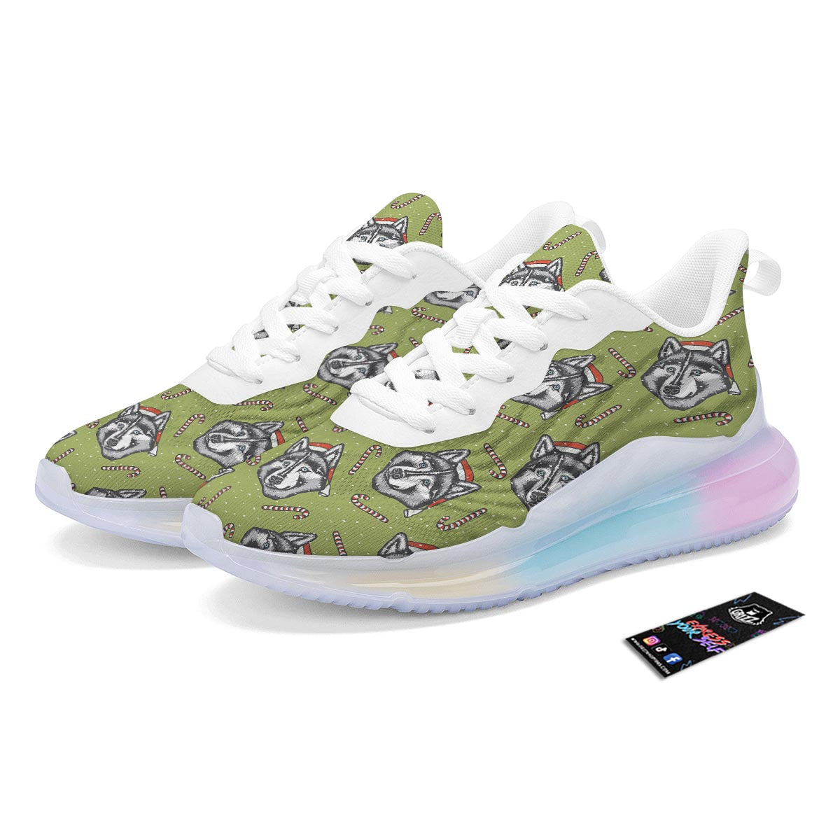 Siberian Husky Santa Print Pattern Running Sneakers-grizzshop