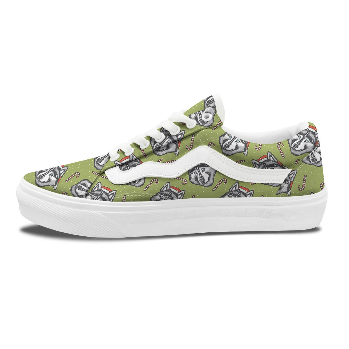 Siberian Husky Santa Print Pattern Skate Shoes-grizzshop