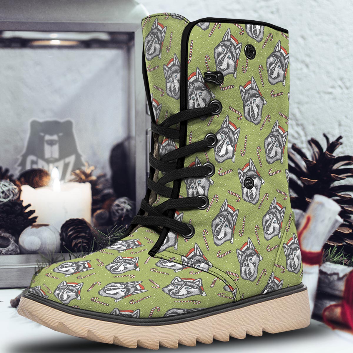 Siberian Husky Santa Print Pattern Snow Boots-grizzshop