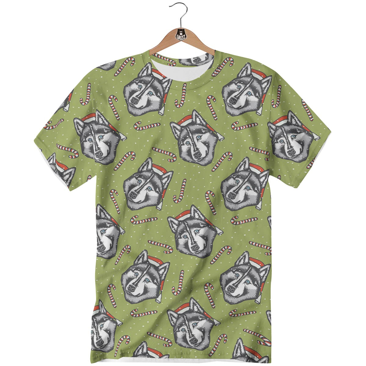 Siberian Husky Santa Print Pattern T-Shirt-grizzshop