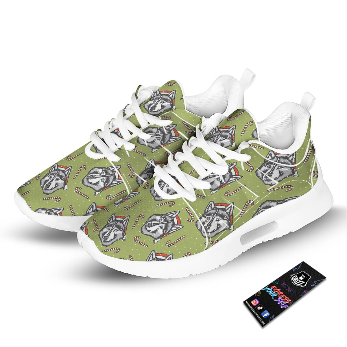 Siberian Husky Santa Print Pattern Tennis Shoes-grizzshop