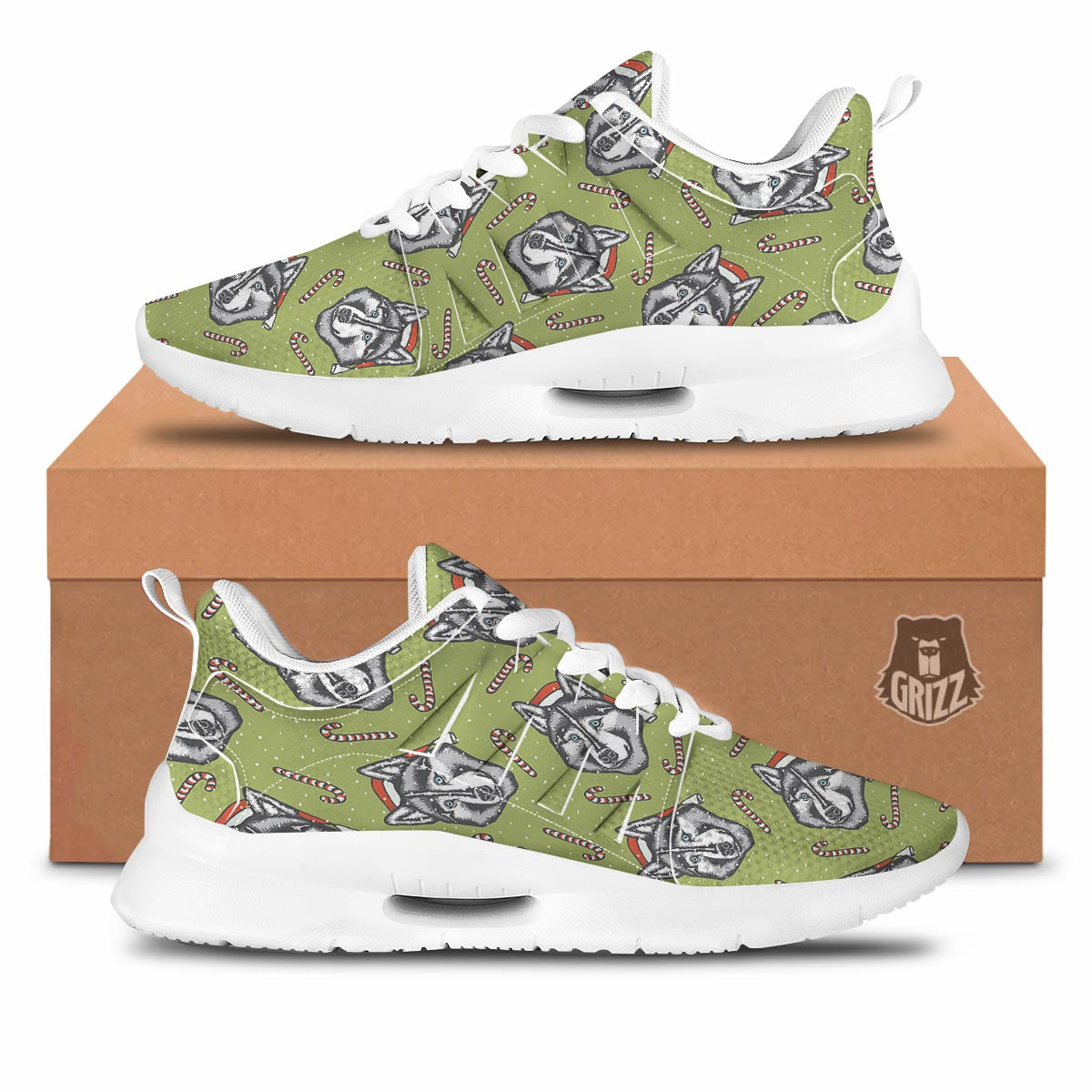Siberian Husky Santa Print Pattern Tennis Shoes-grizzshop