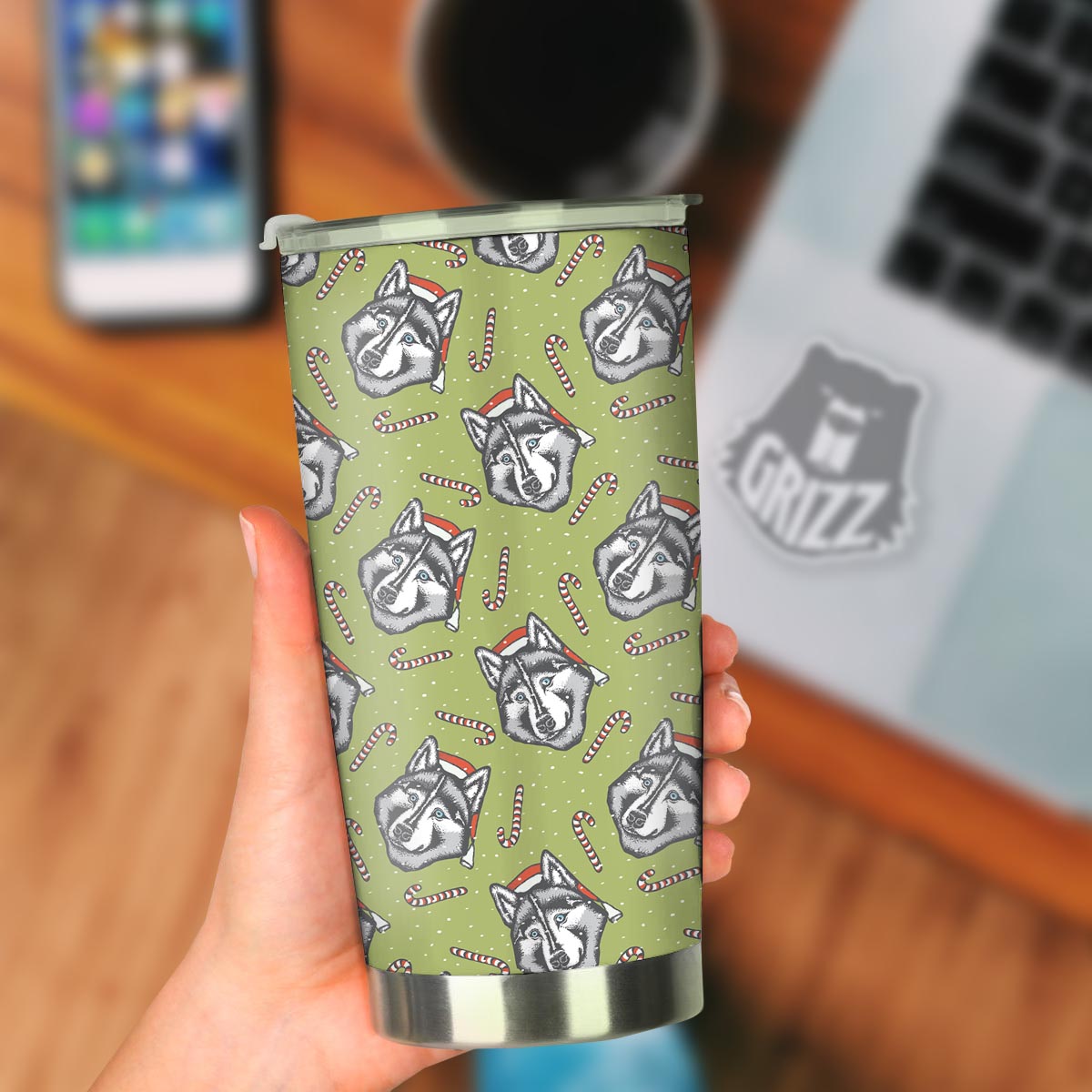 Siberian Husky Santa Print Pattern Tumbler-grizzshop