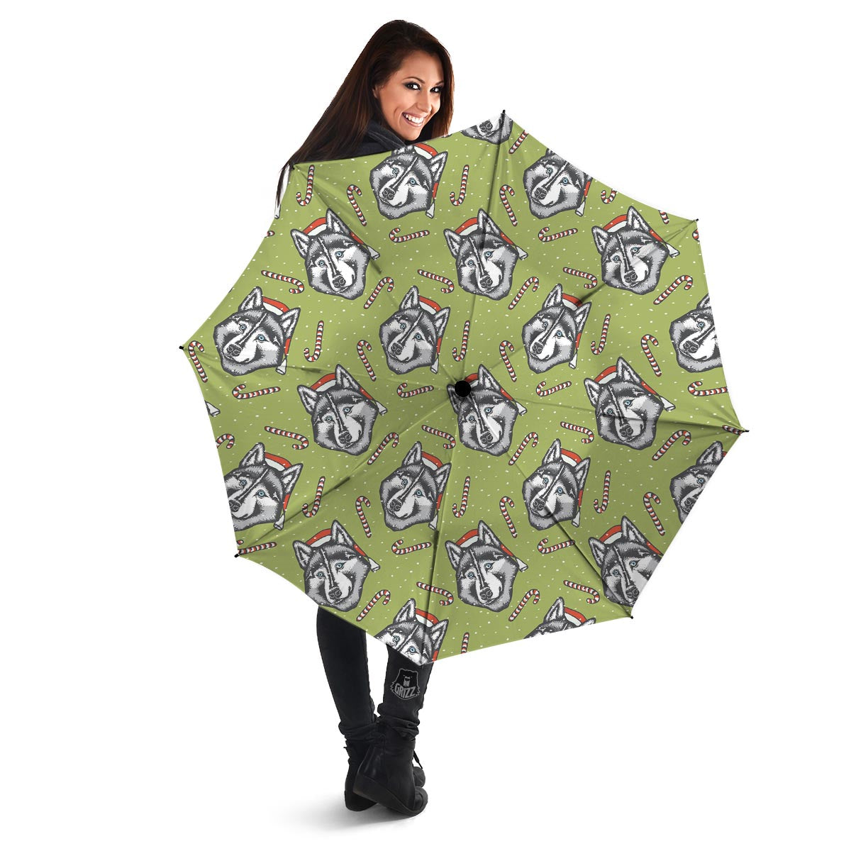Siberian Husky Santa Print Pattern Umbrella-grizzshop