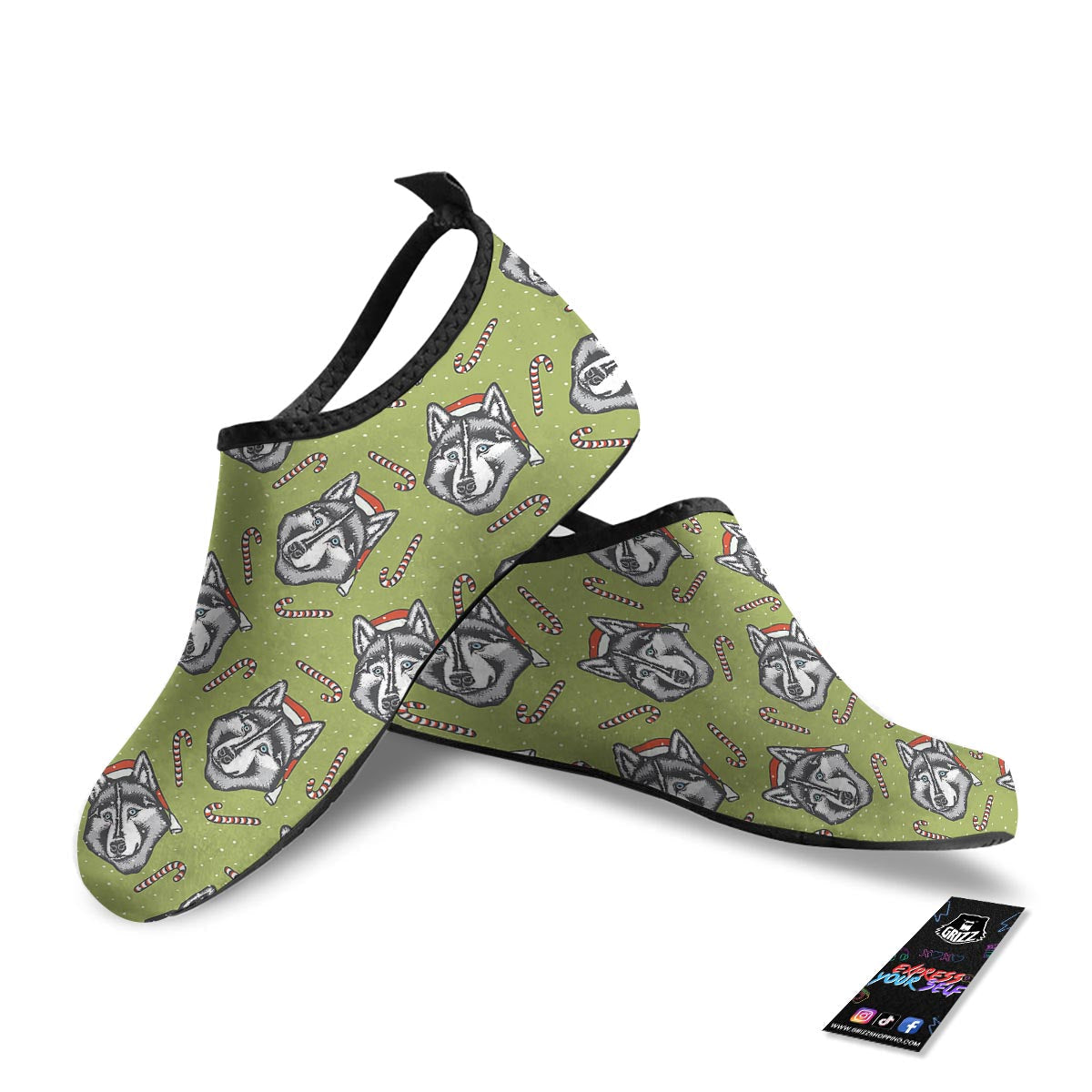 Siberian Husky Santa Print Pattern Water Shoes-grizzshop