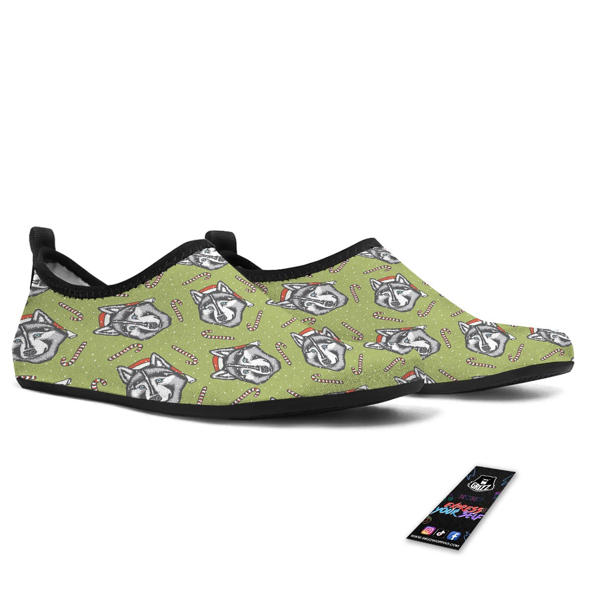 Siberian Husky Santa Print Pattern Water Shoes-grizzshop
