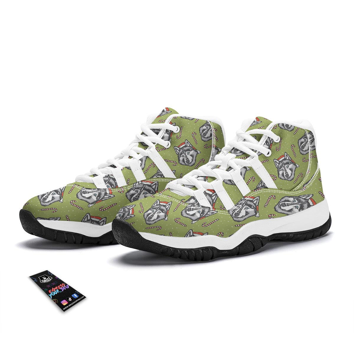 Siberian Husky Santa Print Pattern White Bball Shoes-grizzshop