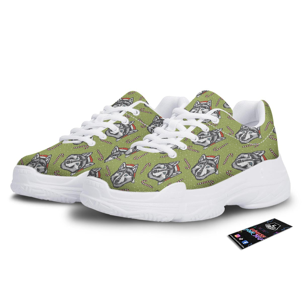Siberian Husky Santa Print Pattern White Chunky Shoes-grizzshop