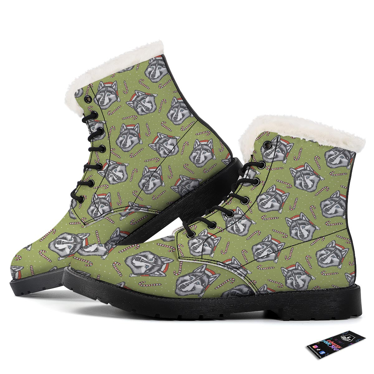 Siberian Husky Santa Print Pattern Winter Boots-grizzshop