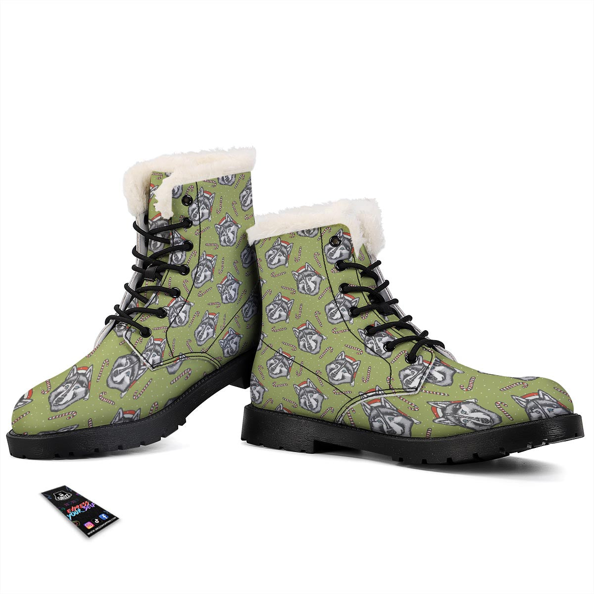 Siberian Husky Santa Print Pattern Winter Boots-grizzshop