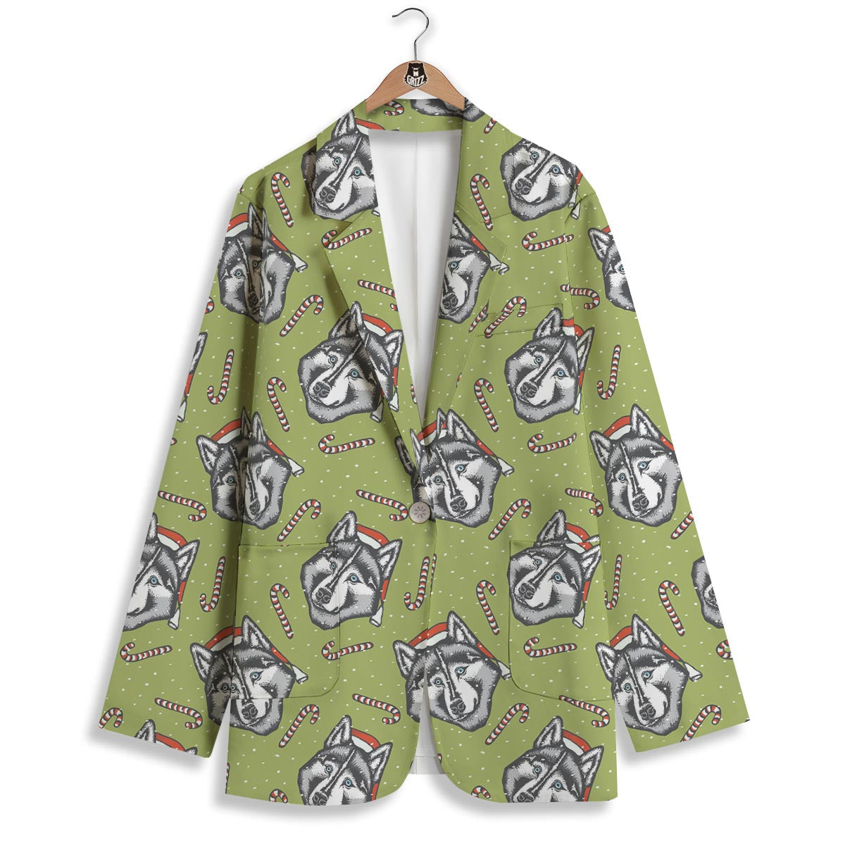 Siberian Husky Santa Print Pattern Women's Blazer-grizzshop