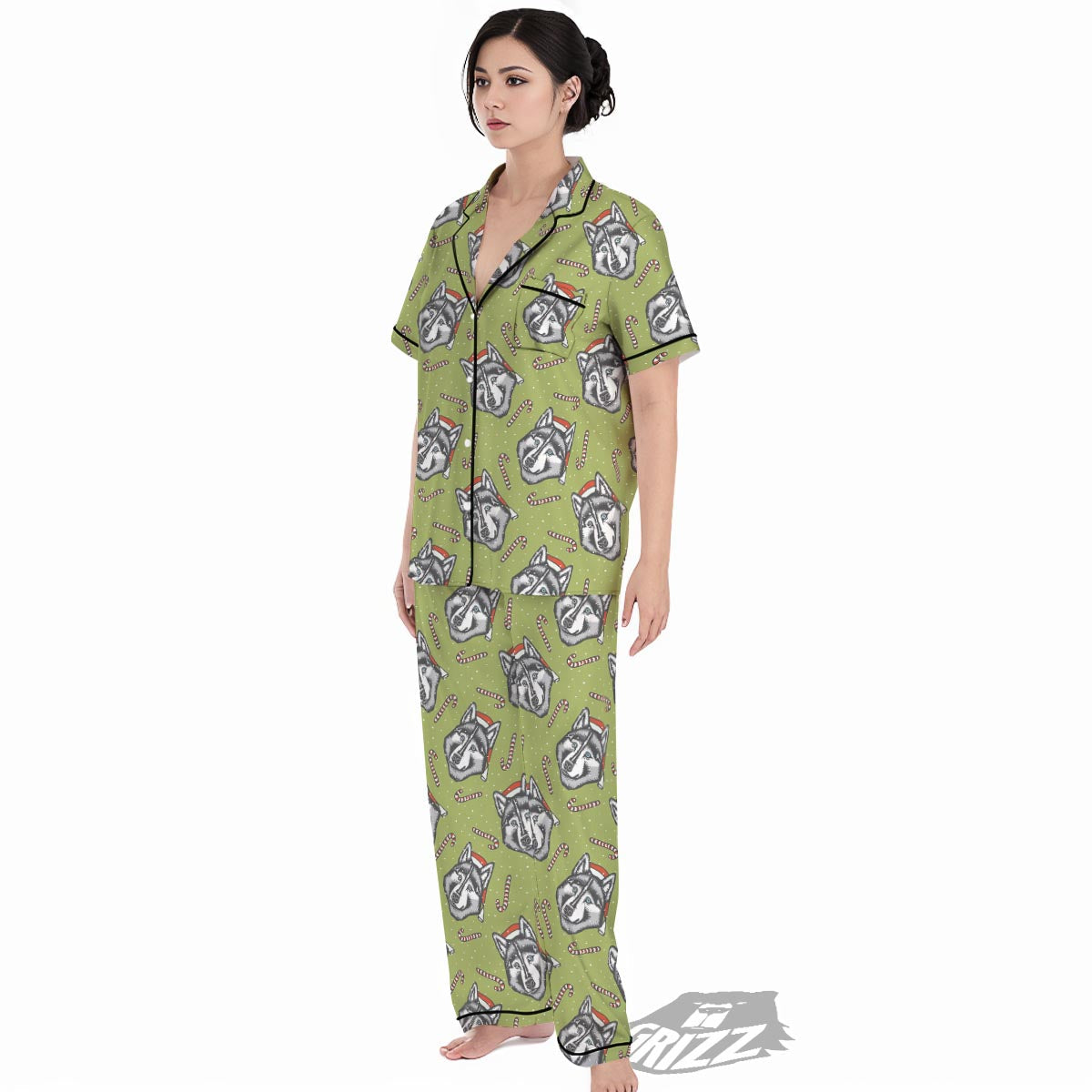 Siberian Husky Santa Print Pattern Women's Pajamas Set-grizzshop