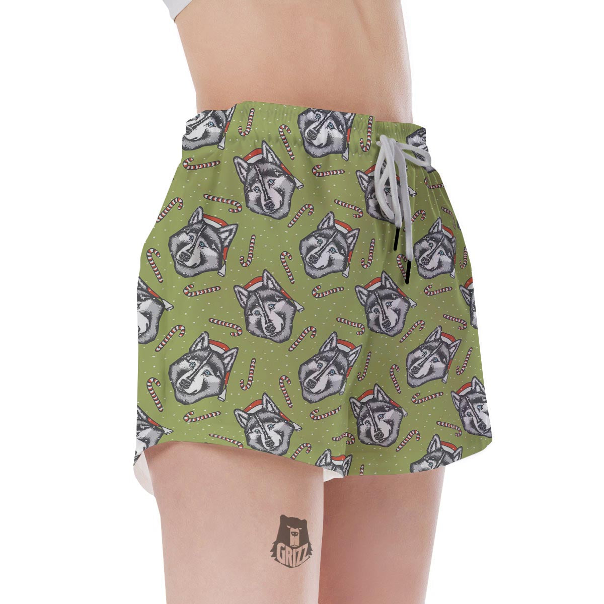 Siberian Husky Santa Print Pattern Women's Shorts-grizzshop