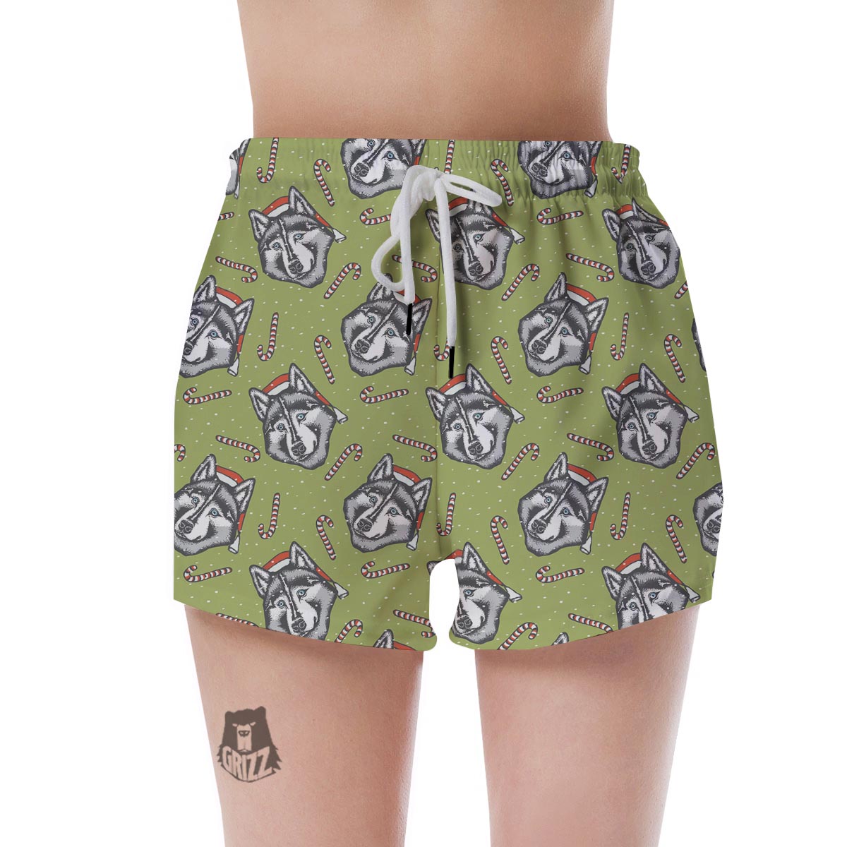 Siberian Husky Santa Print Pattern Women's Shorts-grizzshop