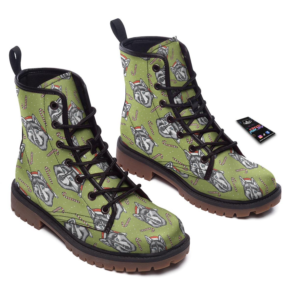 Siberian Husky Santa Print Pattern Work Boots-grizzshop