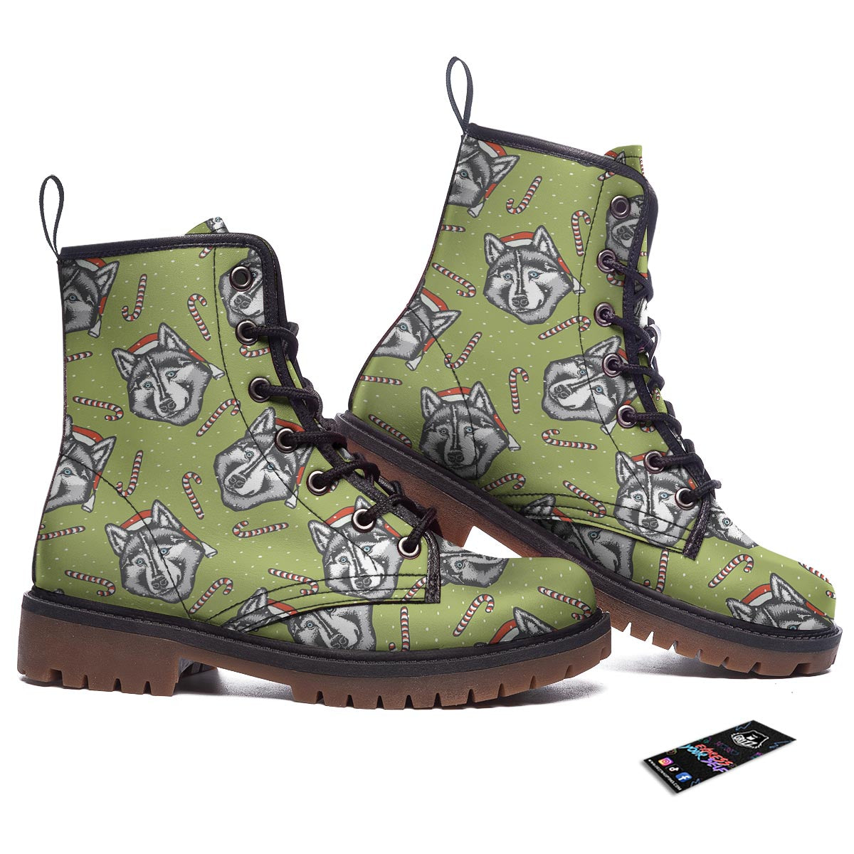 Siberian Husky Santa Print Pattern Work Boots-grizzshop