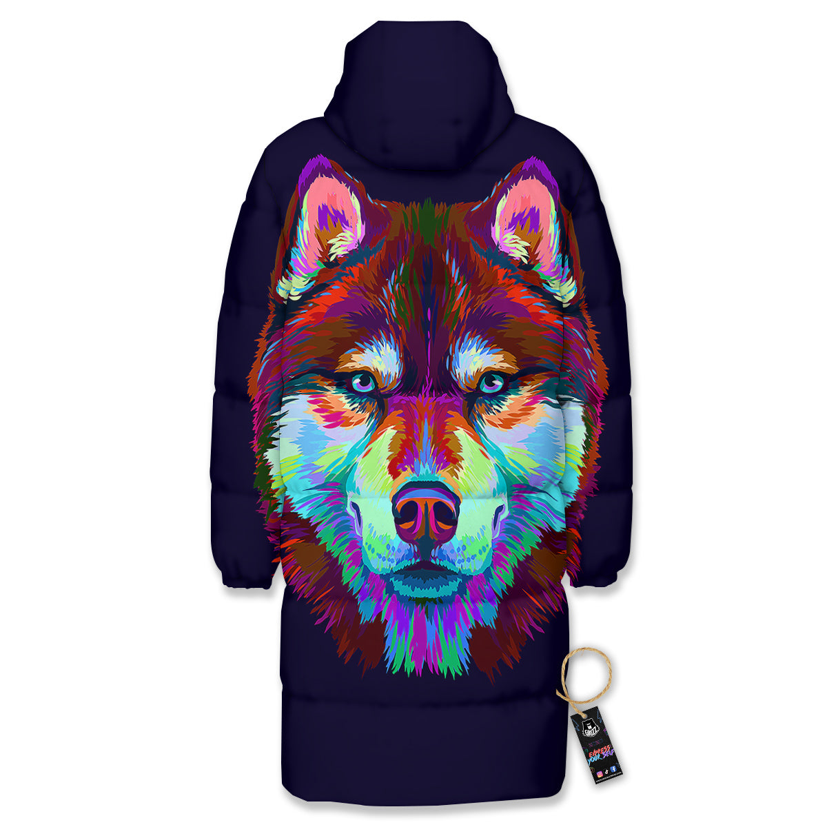Siberian Husky Colorful Print Long Down Jacket
