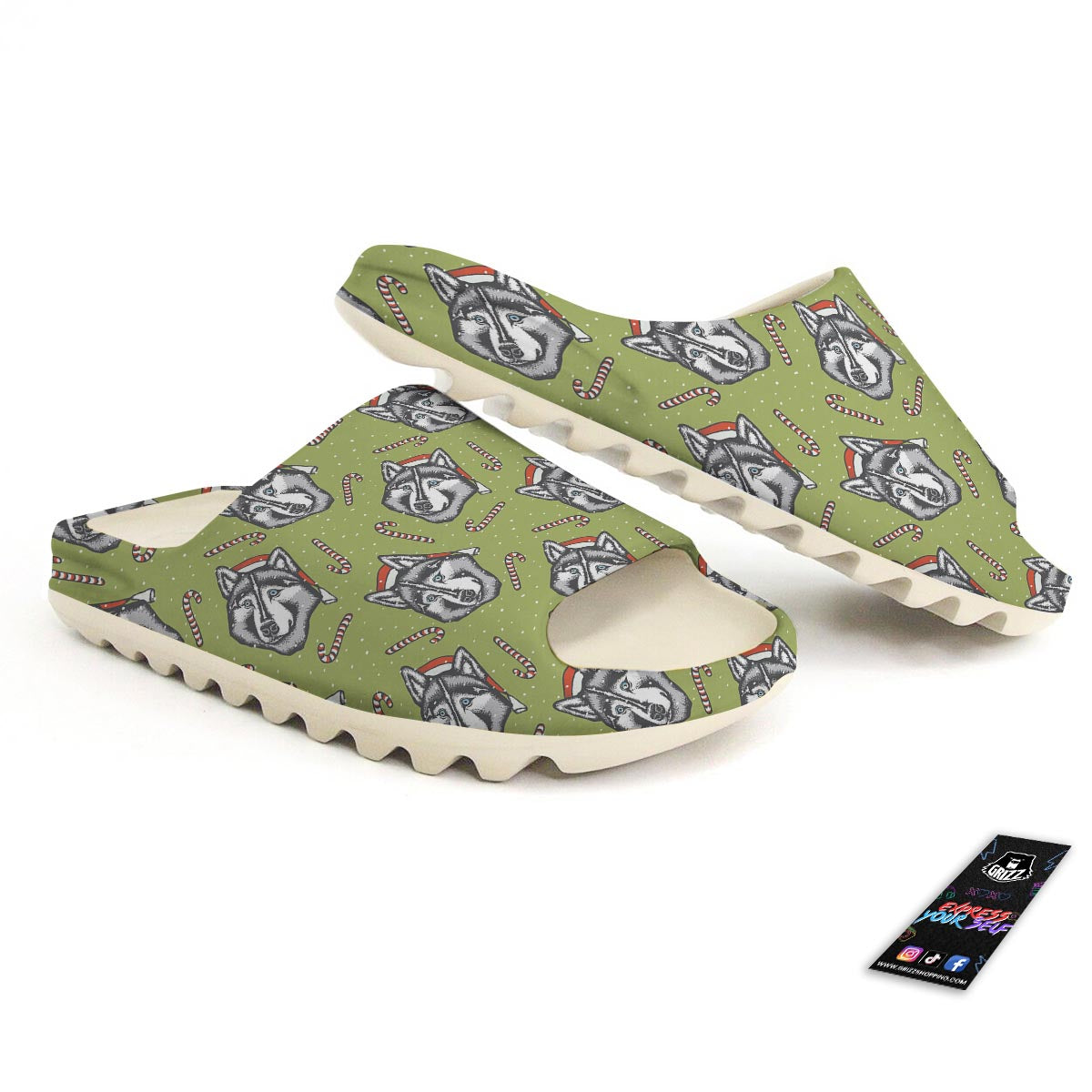 Siberian Husky Santa Print Pattern Sandals-grizzshop