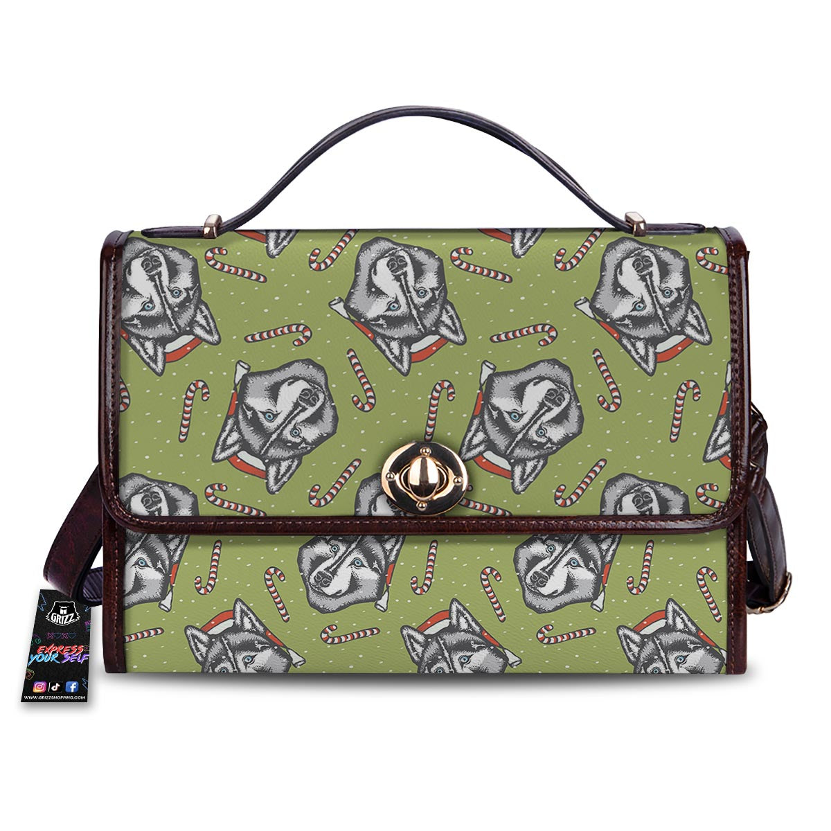 Siberian Husky Santa Print Pattern Women's Satchel Bag