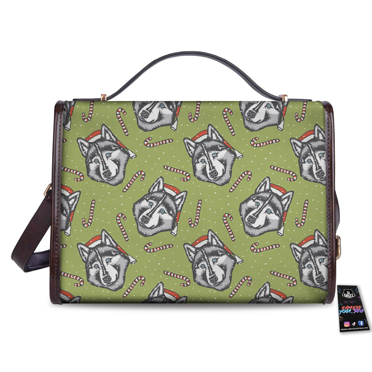 Siberian Husky Santa Print Pattern Women's Satchel Bag