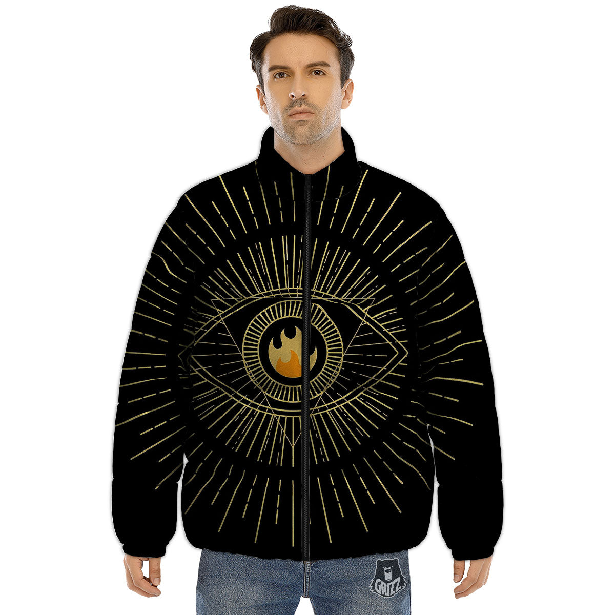 Sight Masonic Eye Print Puffer Jacket-grizzshop