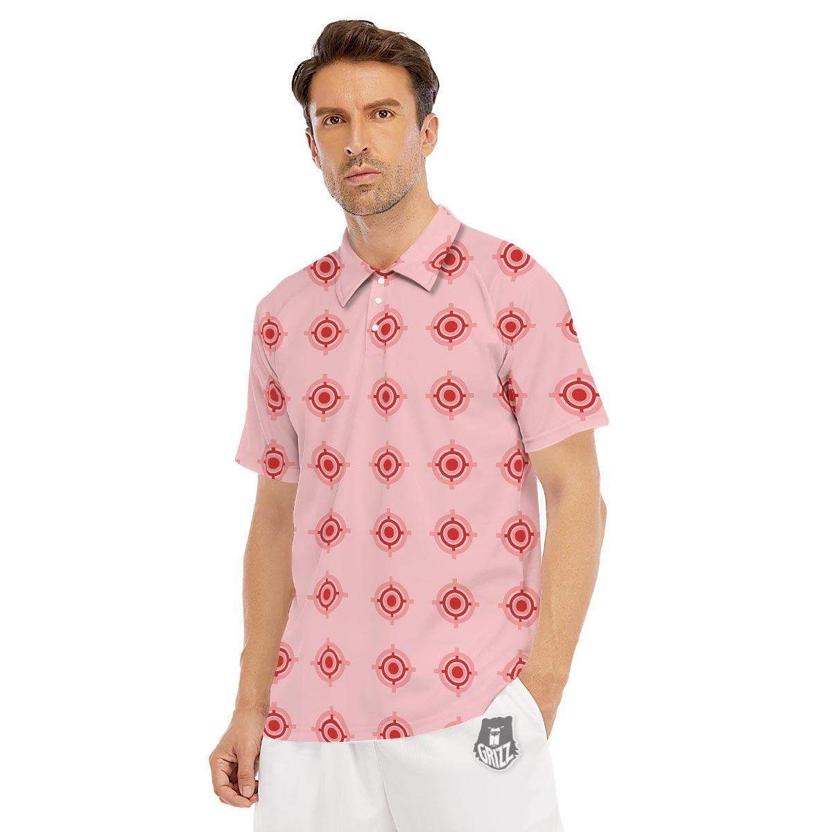 Sight Red Gun Print Pattern Men's Golf Shirts-grizzshop