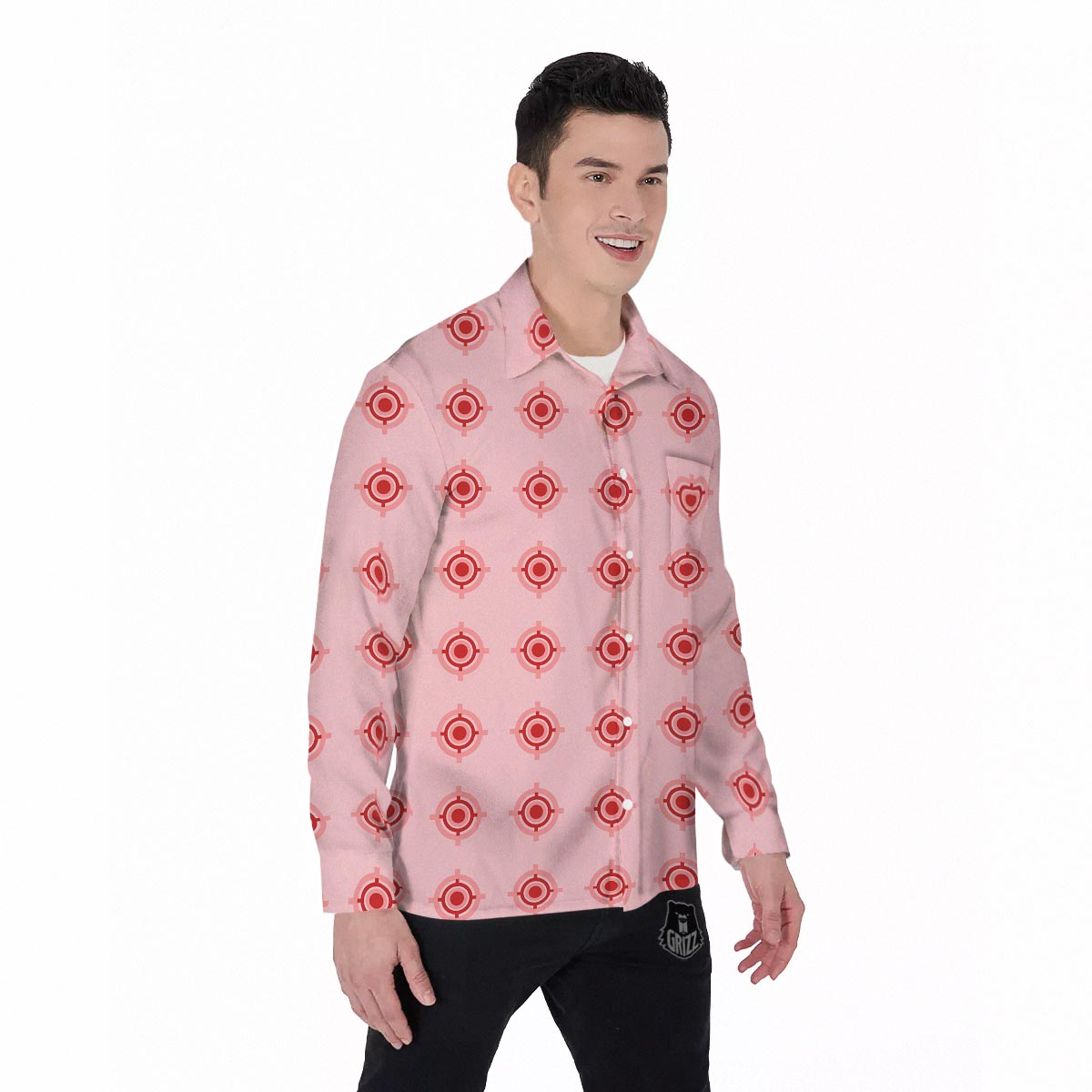 Sight Red Gun Print Pattern Men's Long Sleeve Shirts-grizzshop
