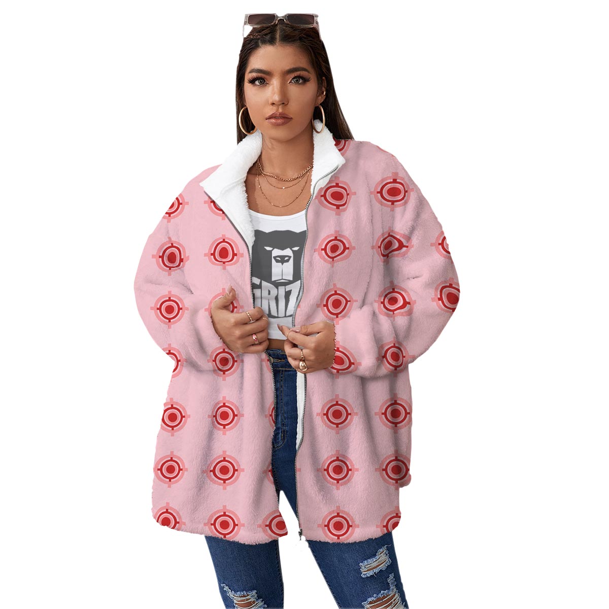 Sight Red Gun Print Pattern Women's Sherpa Jacket-grizzshop
