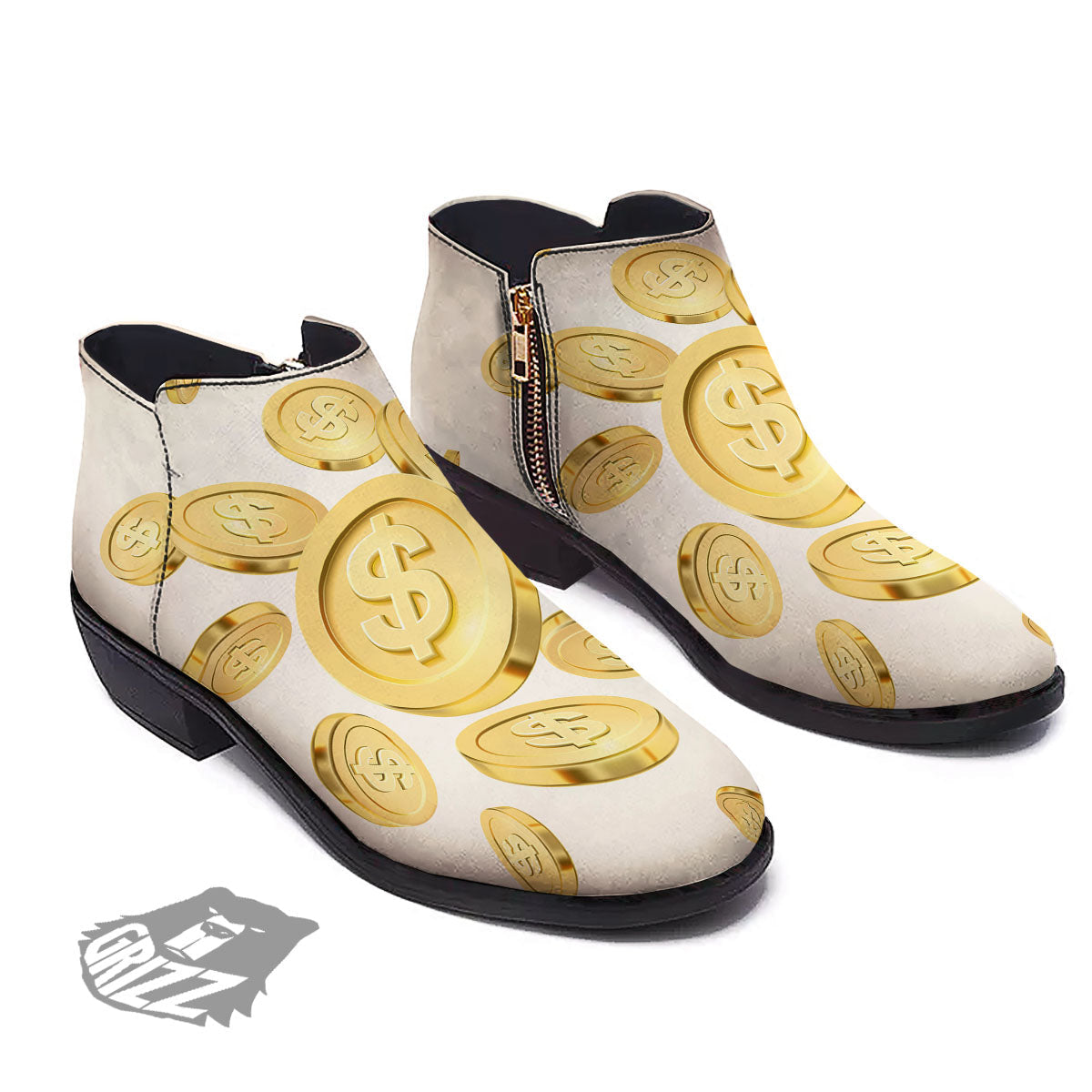 Sign Explosion Golden Dollar Print Ankle Boots-grizzshop