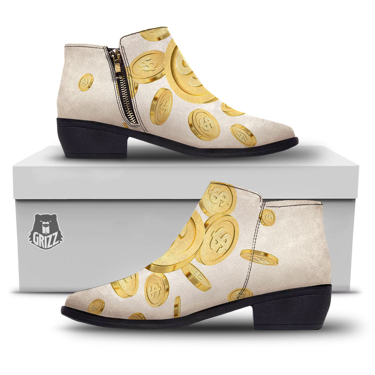 Sign Explosion Golden Dollar Print Ankle Boots-grizzshop
