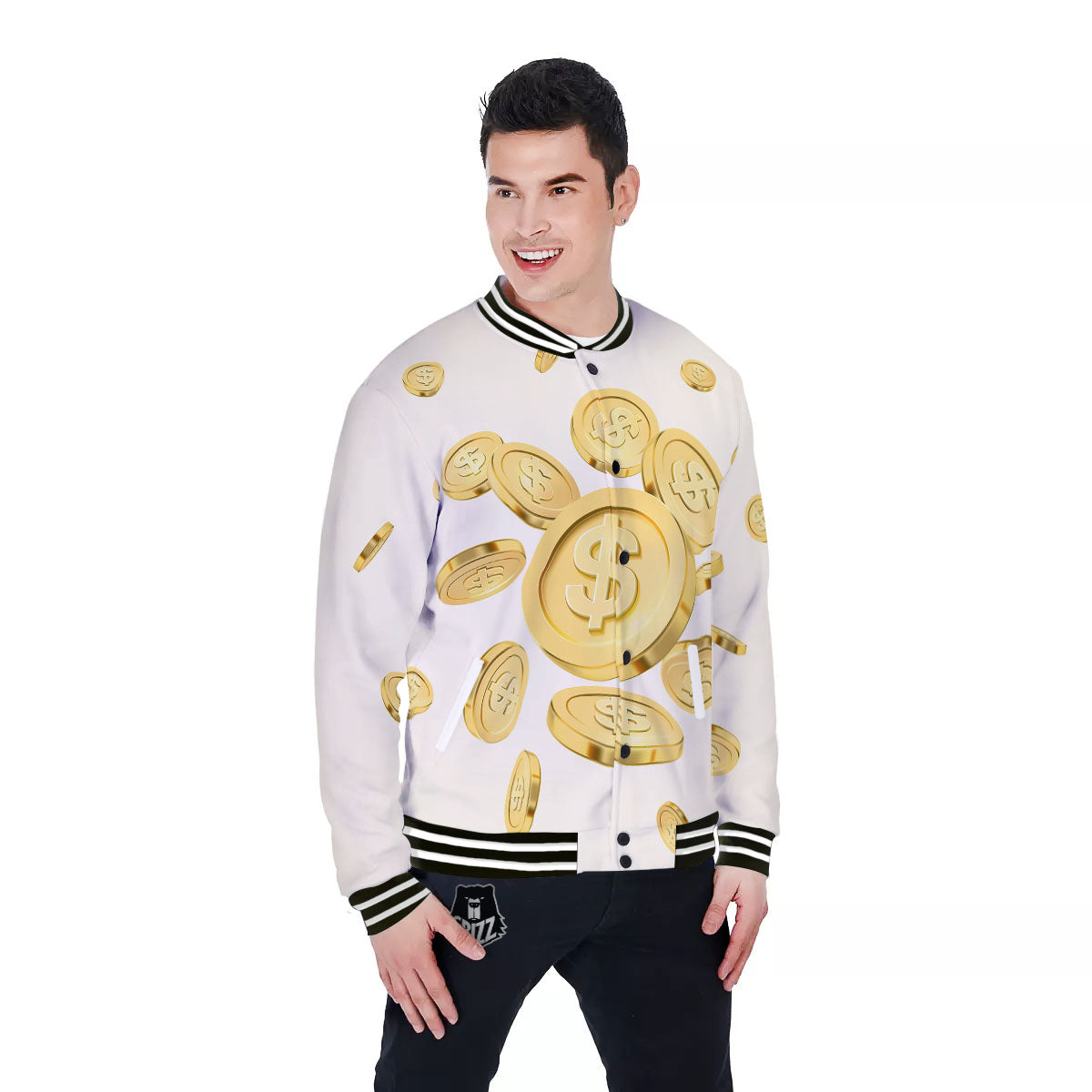 Sign Explosion Golden Dollar Print Baseball Jacket-grizzshop