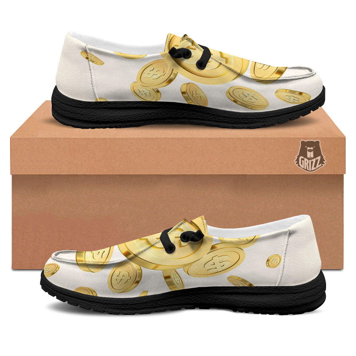 Sign Explosion Golden Dollar Print Black Loafers-grizzshop