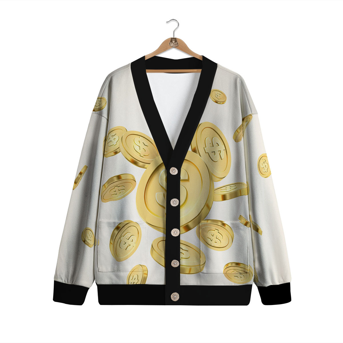 Sign Explosion Golden Dollar Print Cardigan-grizzshop