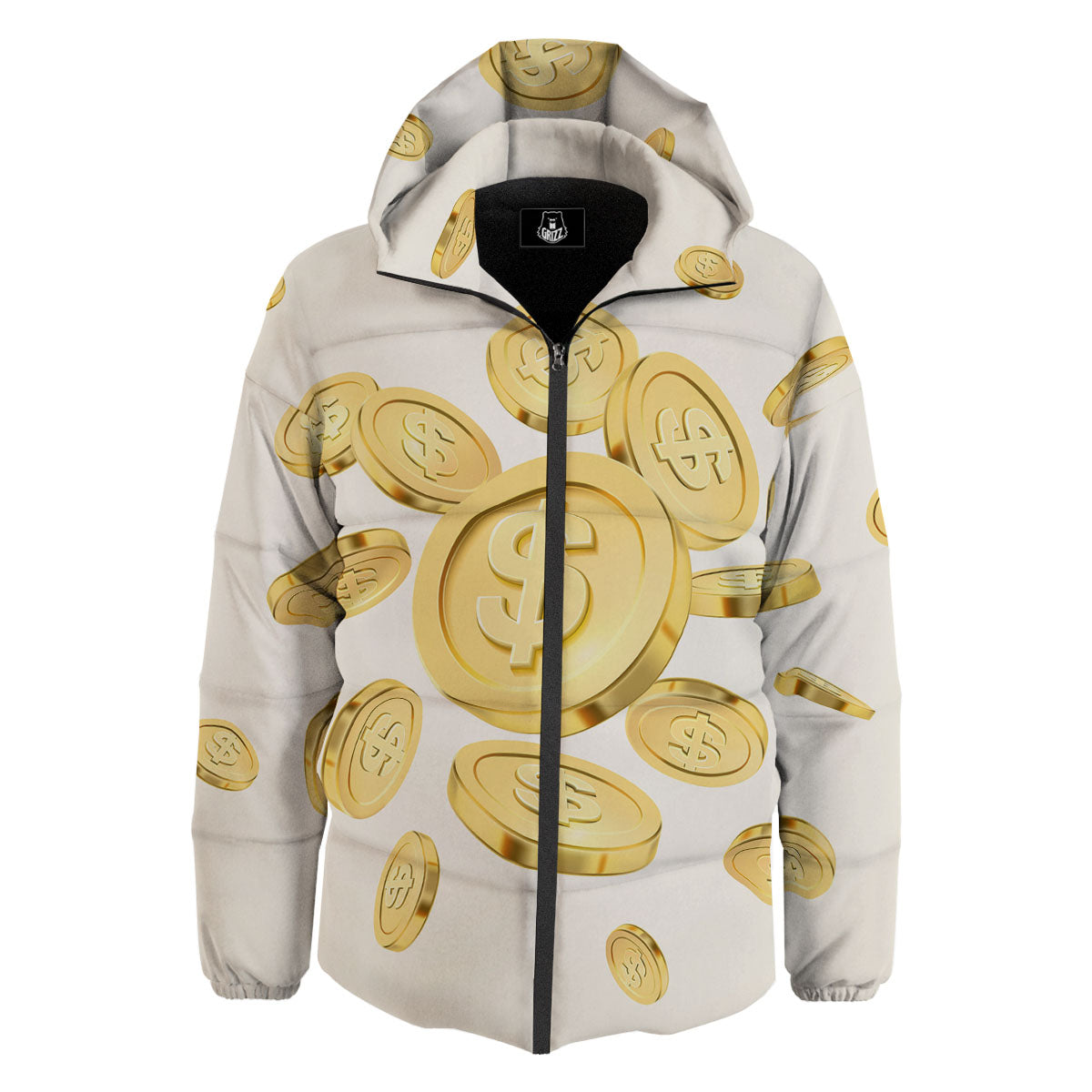 Sign Explosion Golden Dollar Print Down Jacket-grizzshop