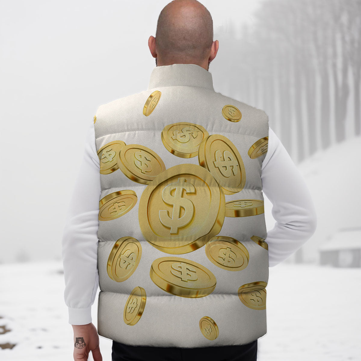 Sign Explosion Golden Dollar Print Down Vest