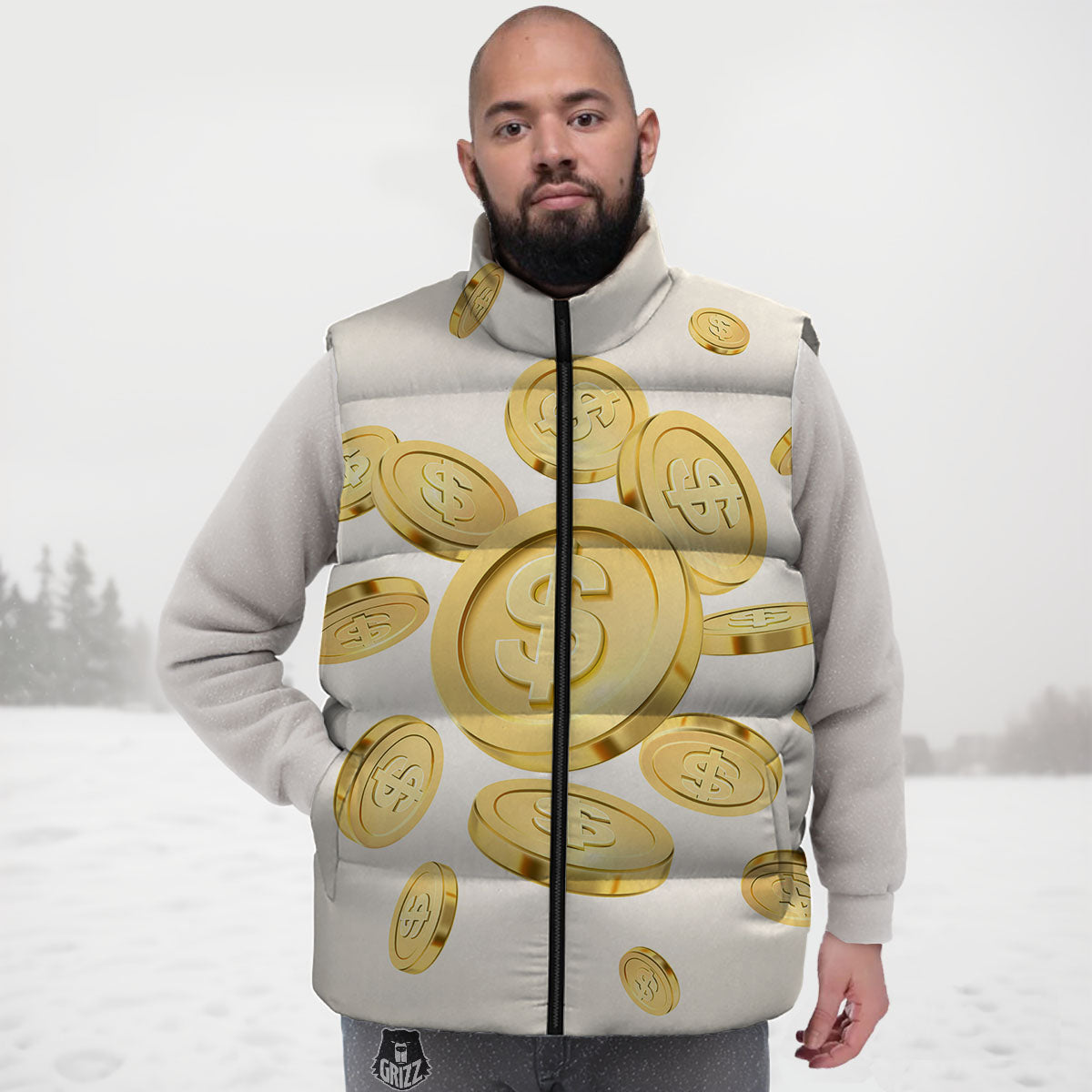 Sign Explosion Golden Dollar Print Down Vest