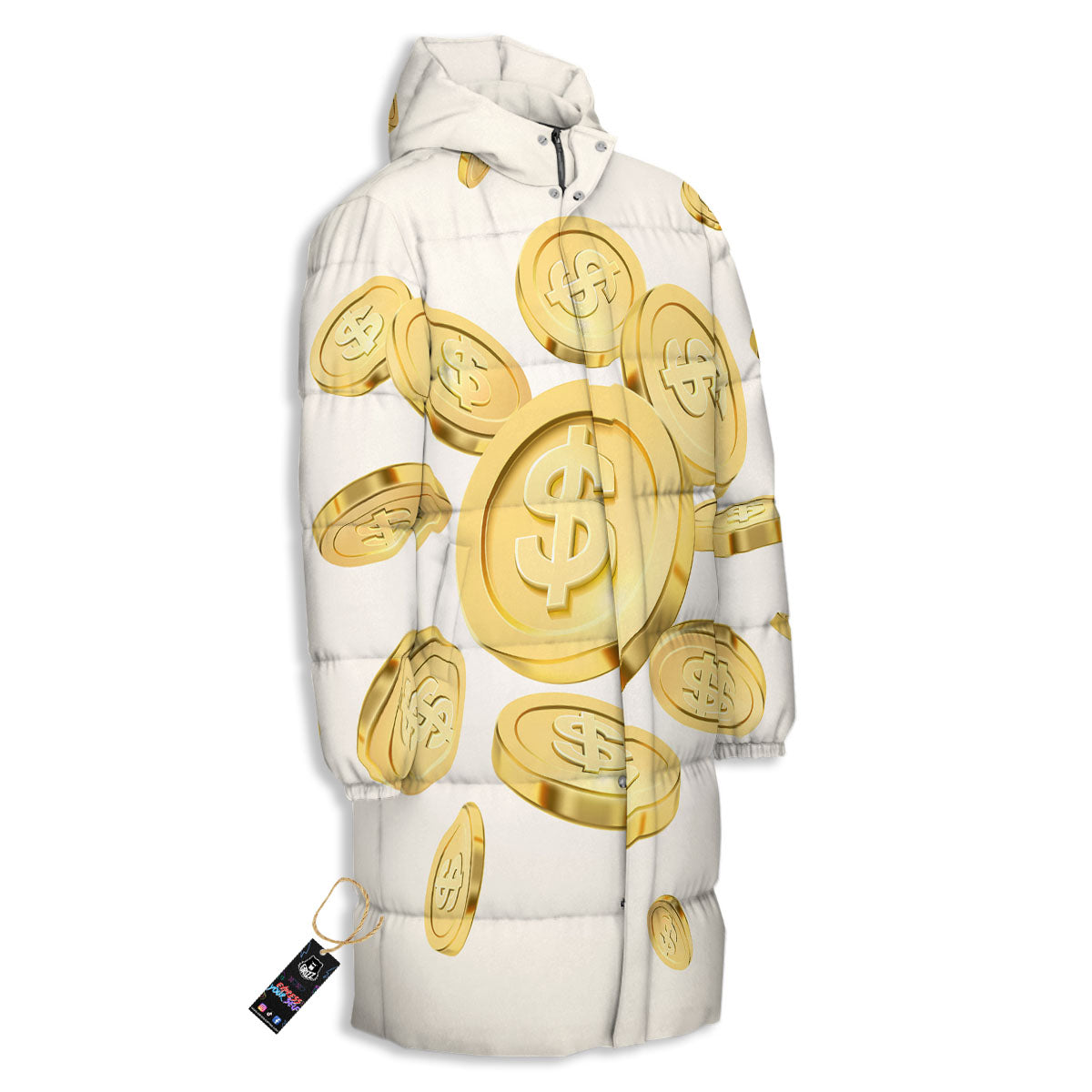 Sign Explosion Golden Dollar Print Long Down Jacket-grizzshop