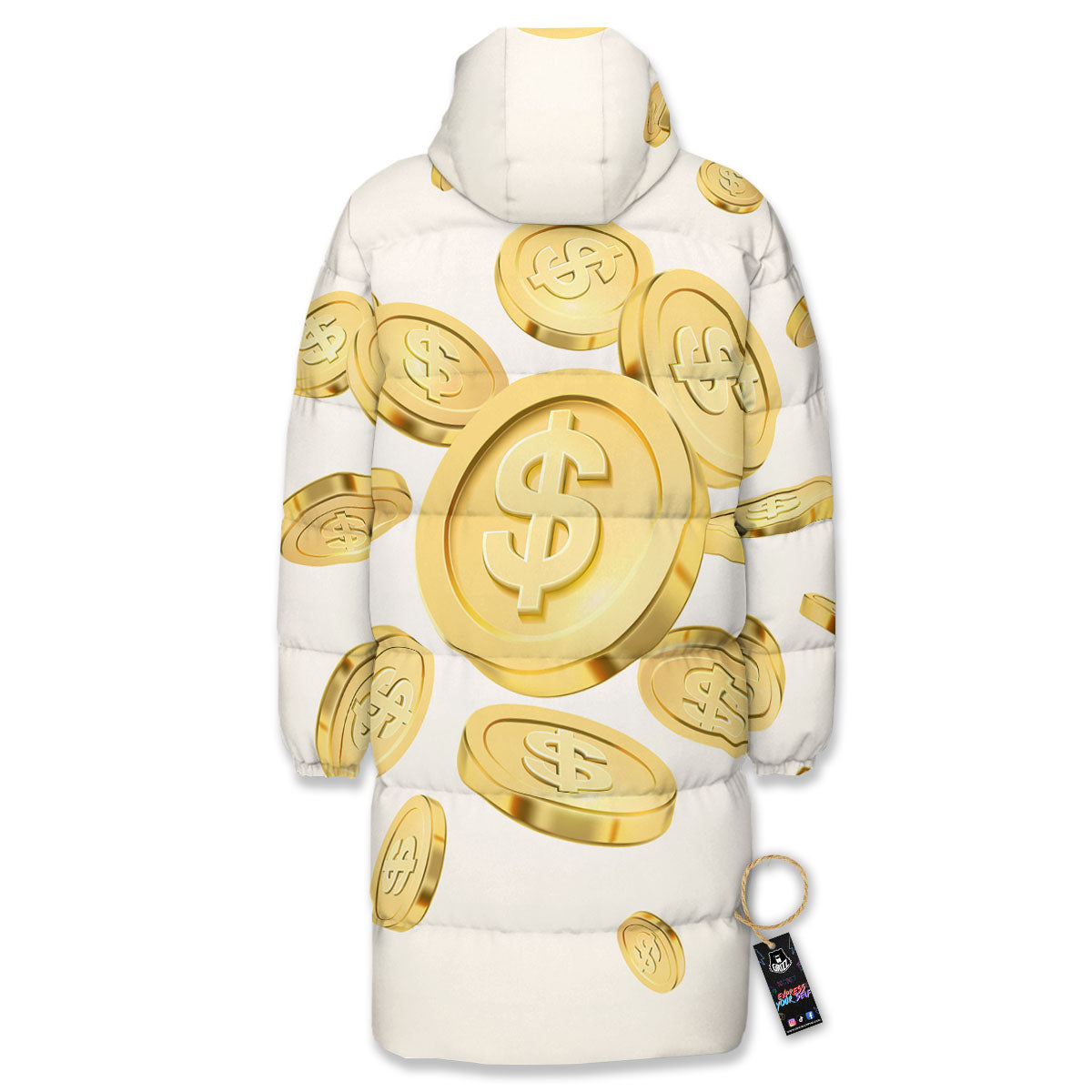Sign Explosion Golden Dollar Print Long Down Jacket-grizzshop