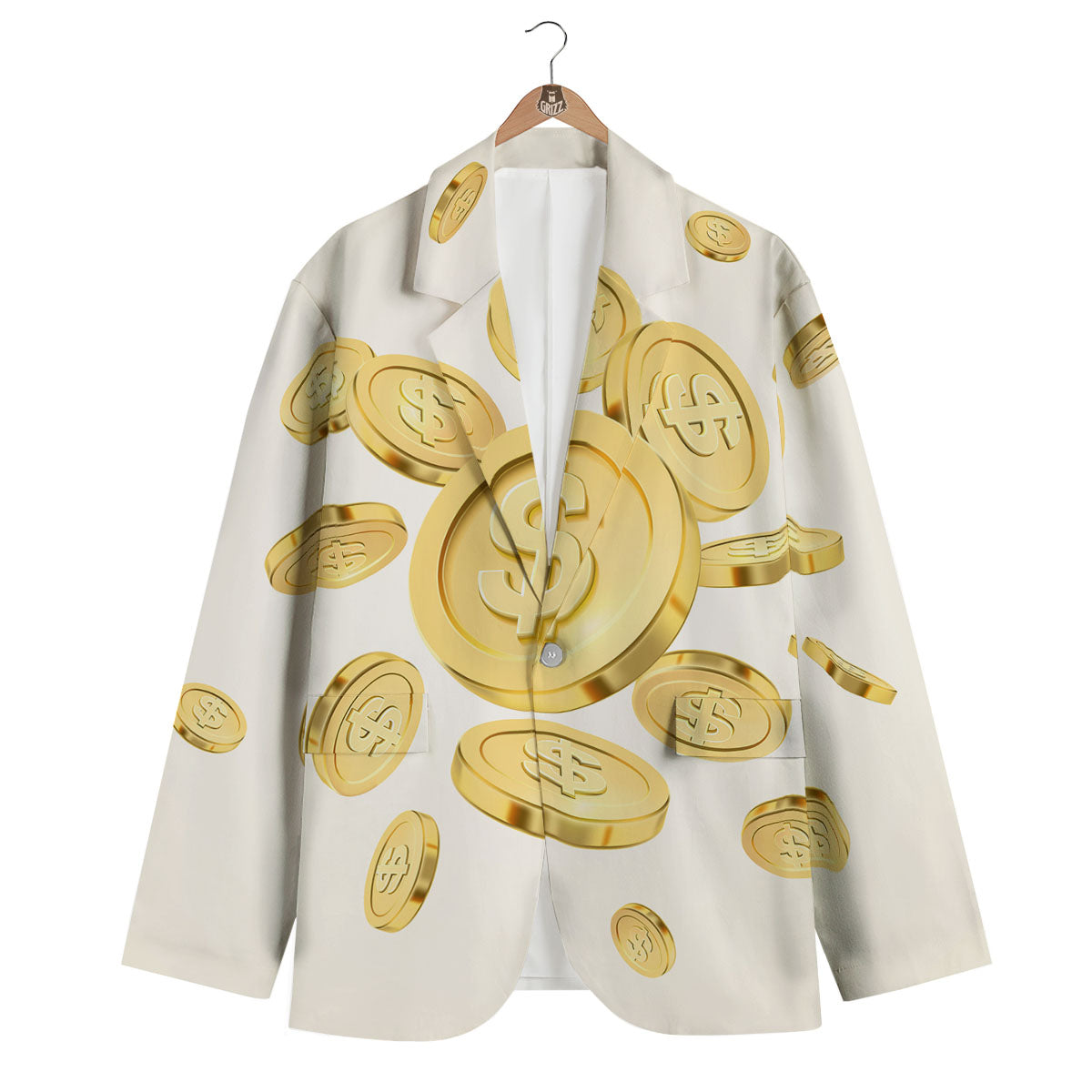 Sign Explosion Golden Dollar Print Men's Blazer-grizzshop