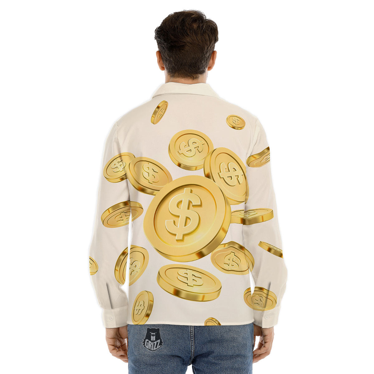 Sign Explosion Golden Dollar Print Men's Dress Shirts-grizzshop