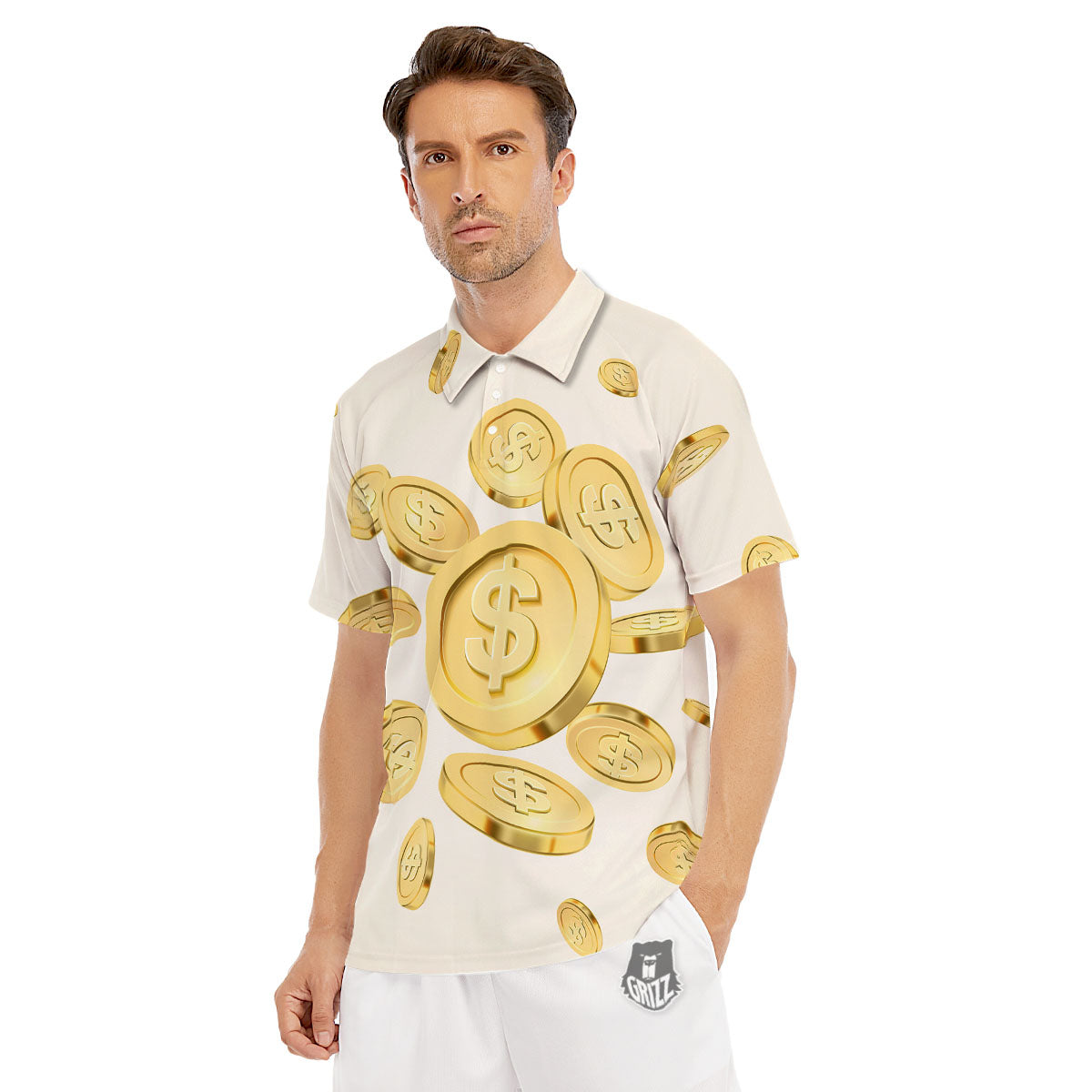 Sign Explosion Golden Dollar Print Men's Golf Shirts-grizzshop