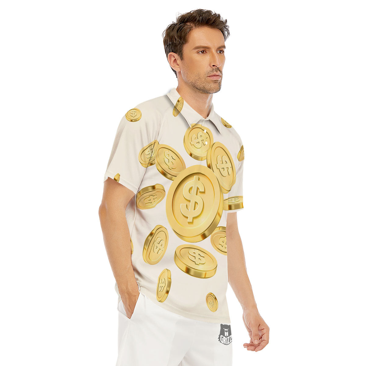 Sign Explosion Golden Dollar Print Men's Golf Shirts-grizzshop