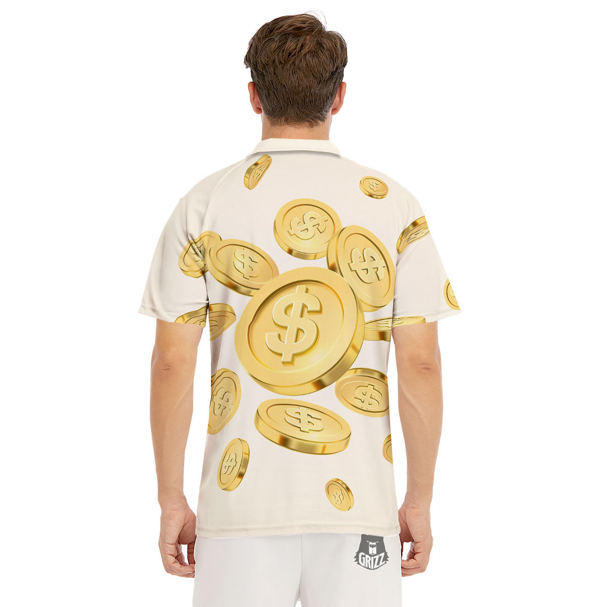 Sign Explosion Golden Dollar Print Men's Golf Shirts-grizzshop