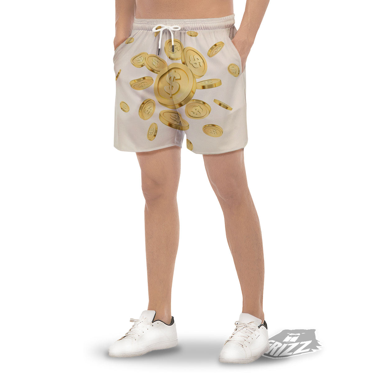 Sign Explosion Golden Dollar Print Men's Gym Shorts-grizzshop