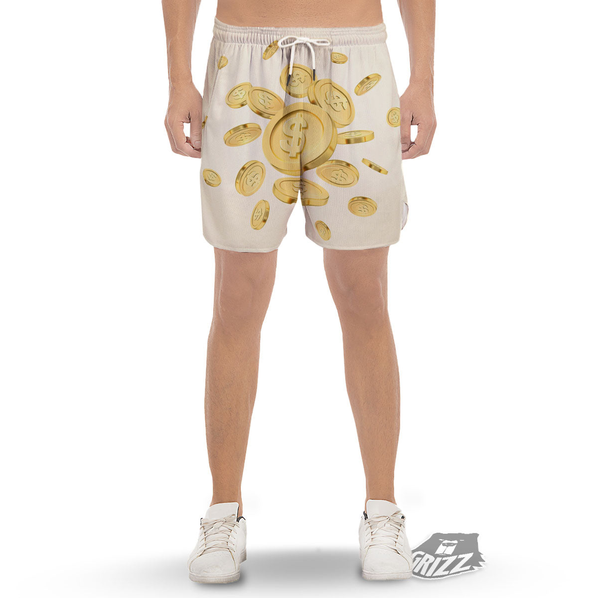 Sign Explosion Golden Dollar Print Men's Gym Shorts-grizzshop