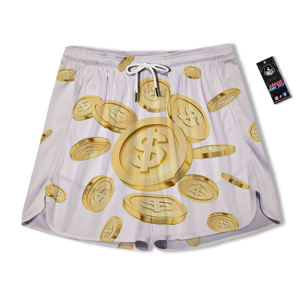 Sign Explosion Golden Dollar Print Men's Running Shorts-grizzshop